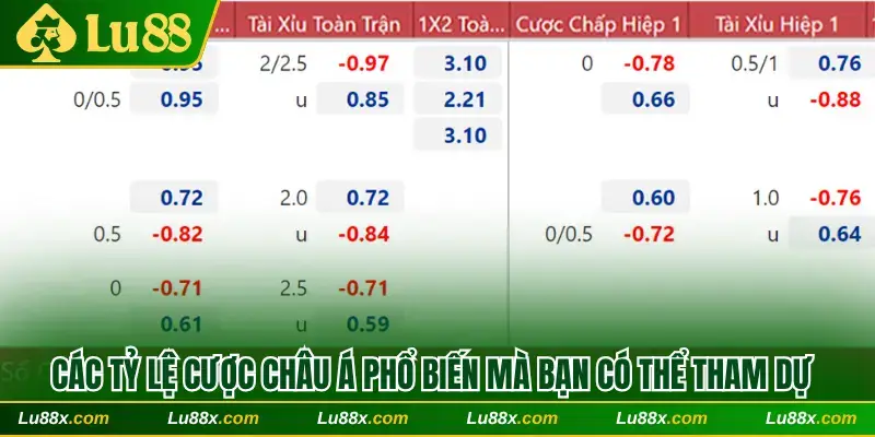 Các tỷ lệ cược châu Á phổ biến mà bạn có thể tham dự